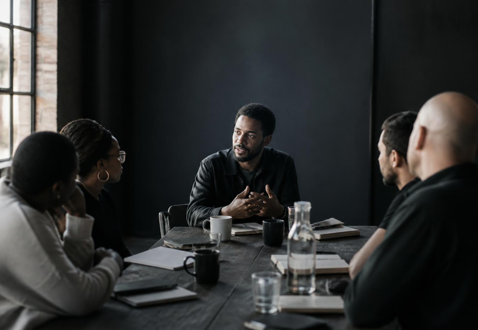 A leader guiding a conversation around a table